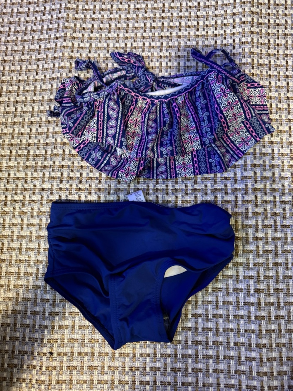 Girls Navy & Pink Patterned Two-Piece Swim Bikini